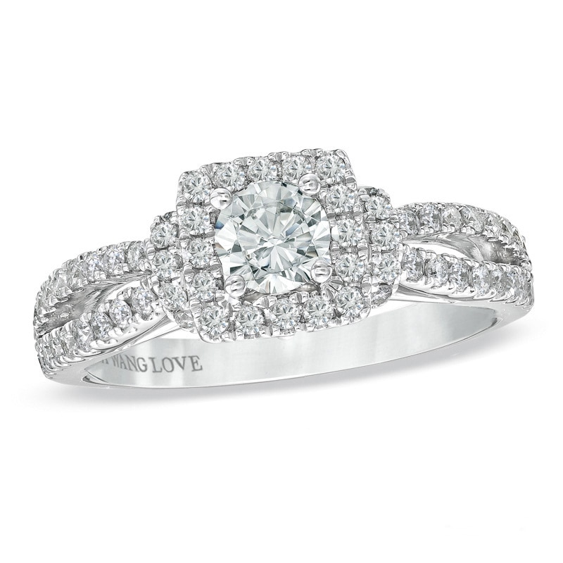 Main Image 1 of Previously Owned - Vera Wang Love Collection 1 CT. T.W. Diamond Frame Split Shank Engagement Ring in 14K White Gold