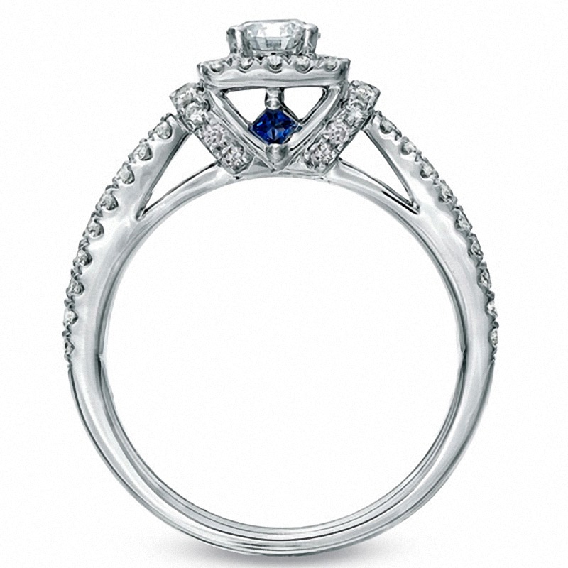 Previously Owned - Vera Wang Love Collection 1 CT. T.W. Diamond Frame Split Shank Engagement Ring in 14K White Gold