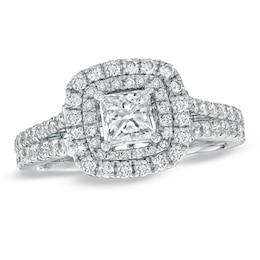 Previously Owned - Vera Wang Love Collection 1-1/2 CT. T.W. Princess-Cut Diamond Frame Engagement Ring in 14K White Gold