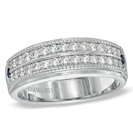 Previously Owned - Vera Wang Men's 5/8 CT. T.W. Diamond Double Row Wedding Band in 14K White Gold