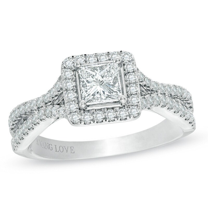 Previously Owned - Vera Wang Love Collection 1 CT. T.W. Princess-Cut Diamond Frame Engagement Ring in 14K White Gold