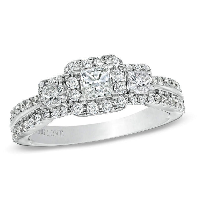 Main Image 1 of Previously Owned - Vera Wang Love Collection 1 CT. T.W. Princess-Cut Diamond Engagement Ring in 14K White Gold
