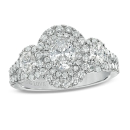 Previously Owned - Vera Wang Love Collection 1-1/2 CT. T.W. Oval Diamond Three Stone Engagement Ring in 14K White Gold