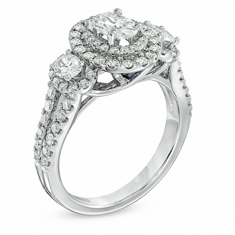 Main Image 2 of Previously Owned - Vera Wang Love Collection 1-1/2 CT. T.W. Oval Diamond Three Stone Engagement Ring in 14K White Gold