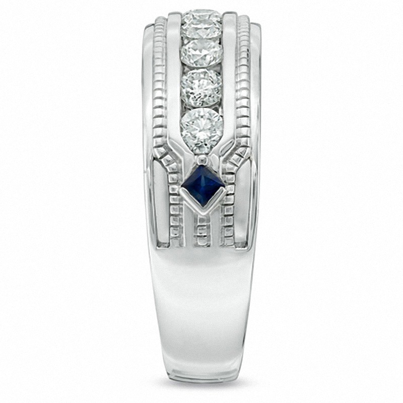 Previously Owned - Vera Wang Love Collection Men's 1 CT. T.W. Diamond and Sapphire Wedding Band in 14K White Gold