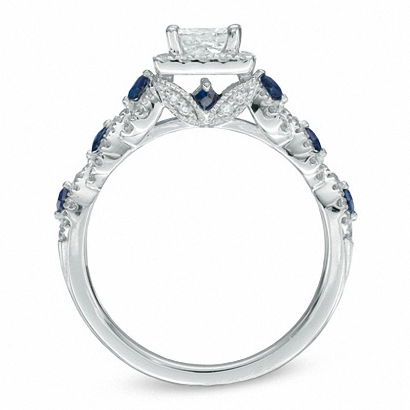 Previously Owned - Vera Wang Love Collection 1 CT. T.W. Diamond and Blue Sapphire Engagement Ring in 14K White Gold