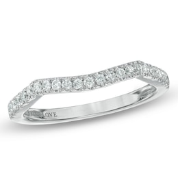 Previously Owned - Vera Wang Love Collection 1/5 CT. T.W. Diamond Ribbon Contour Wedding Band in 14K White Gold