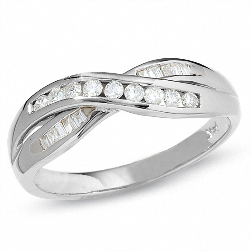 Main Image 1 of Previously Owned - 1/4 CT. T.W. Diamond Crossover Band in 14K White Gold
