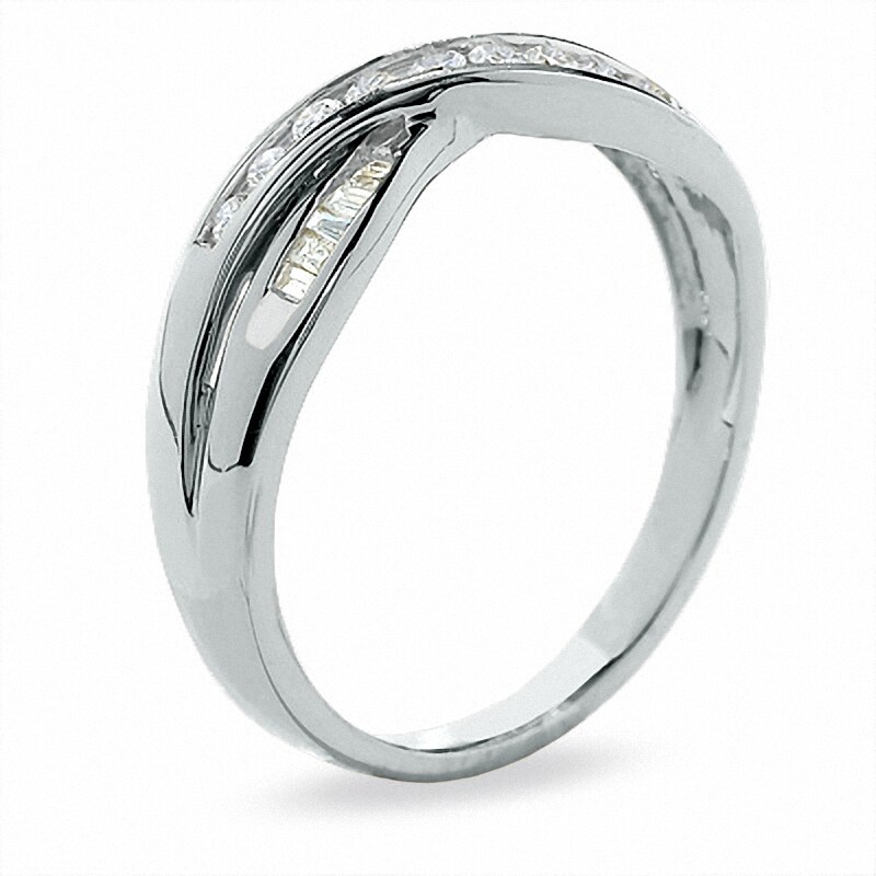 Main Image 2 of Previously Owned - 1/4 CT. T.W. Diamond Crossover Band in 14K White Gold