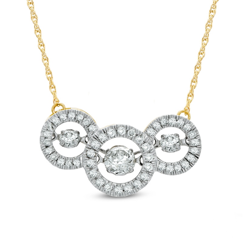 Previously Owned - 7/8 CT. T.W. Diamond Three Stone Frame Necklace in 10K Gold