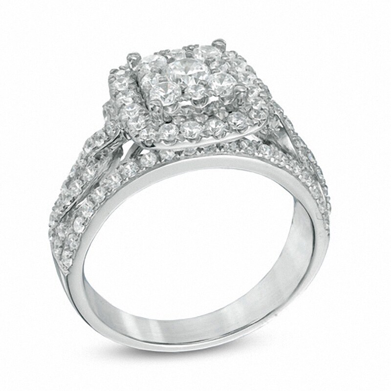 Previously Owned - 1-1/2 CT. T.W. Diamond Frame Braided Shank Engagement Ring in 14K White Gold