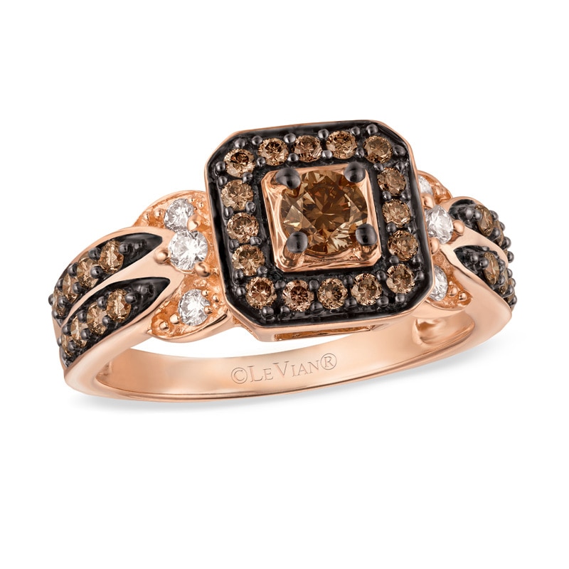 Previously Owned - Le Vian Chocolate Diamonds® 7/8 CT. T.W. Diamond Square Frame Ring in 14K Strawberry Gold®