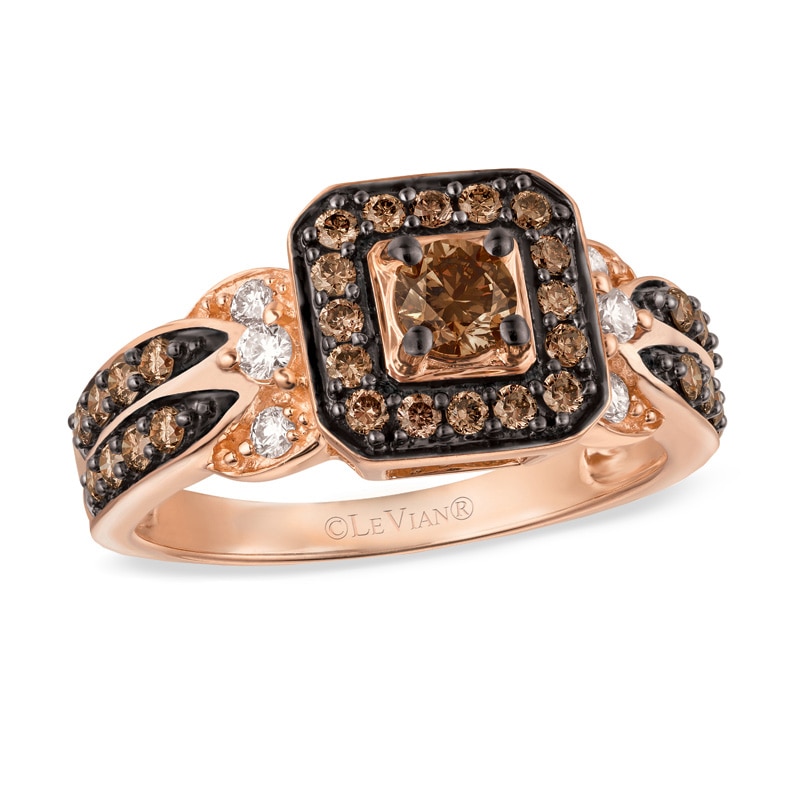 Main Image 1 of Previously Owned - Le Vian Chocolate Diamonds® 7/8 CT. T.W. Diamond Square Frame Ring in 14K Strawberry Gold®