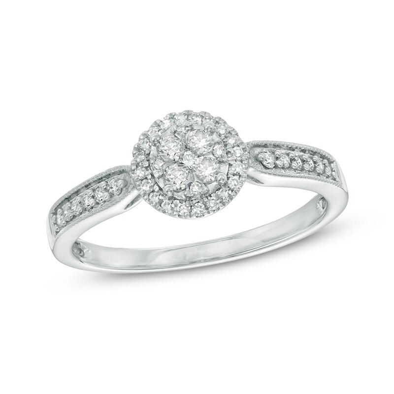 Previously Owned - 1/4 CT. T.W. Diamond Composite Frame Vintage-Style Ring in 10K White Gold