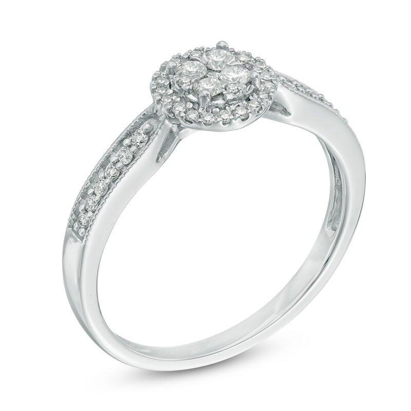 Previously Owned - 1/4 CT. T.W. Diamond Composite Frame Vintage-Style Ring in 10K White Gold