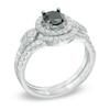 Thumbnail Image 2 of Previously Owned - 1-1/4 CT. T.W. Enhanced Black and White Diamond Frame Bridal Set in 10K White Gold