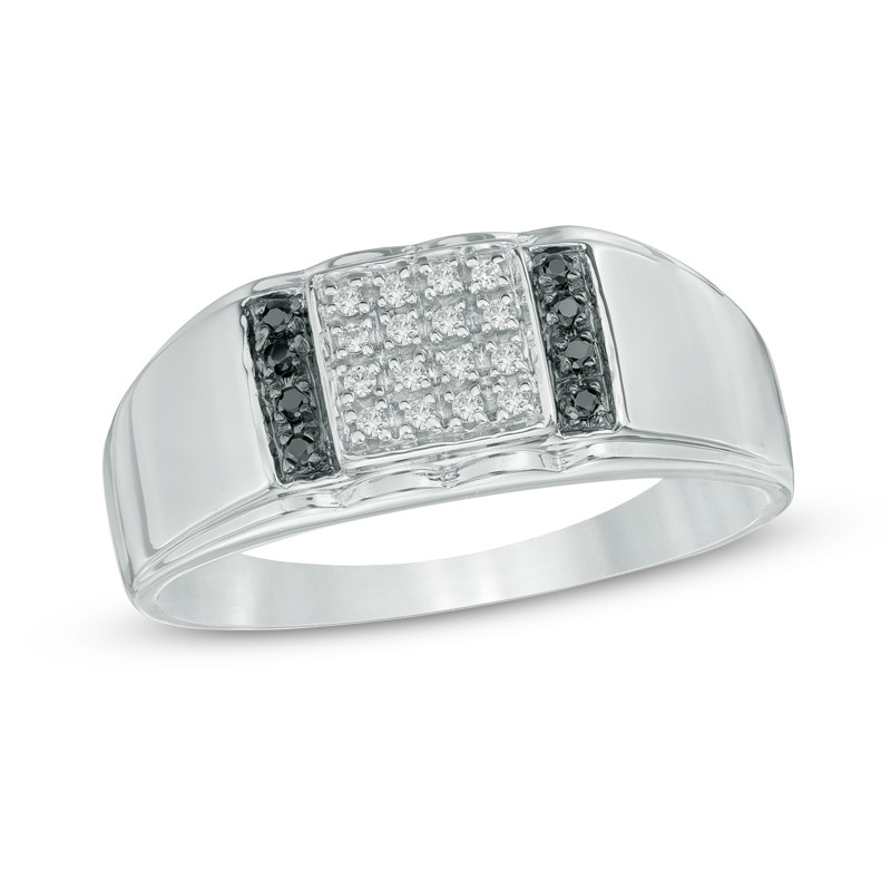 Main Image 1 of Previously Owned - 1/8 CT. T.W.  Black and White Diamond Ring in Sterling Silver