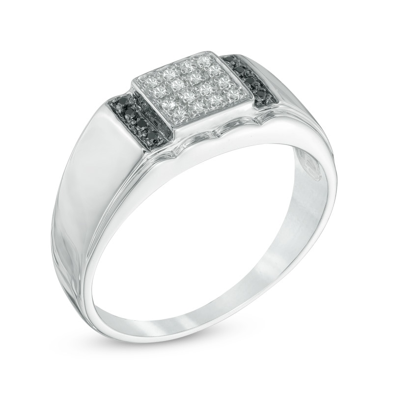 Main Image 2 of Previously Owned - 1/8 CT. T.W.  Black and White Diamond Ring in Sterling Silver