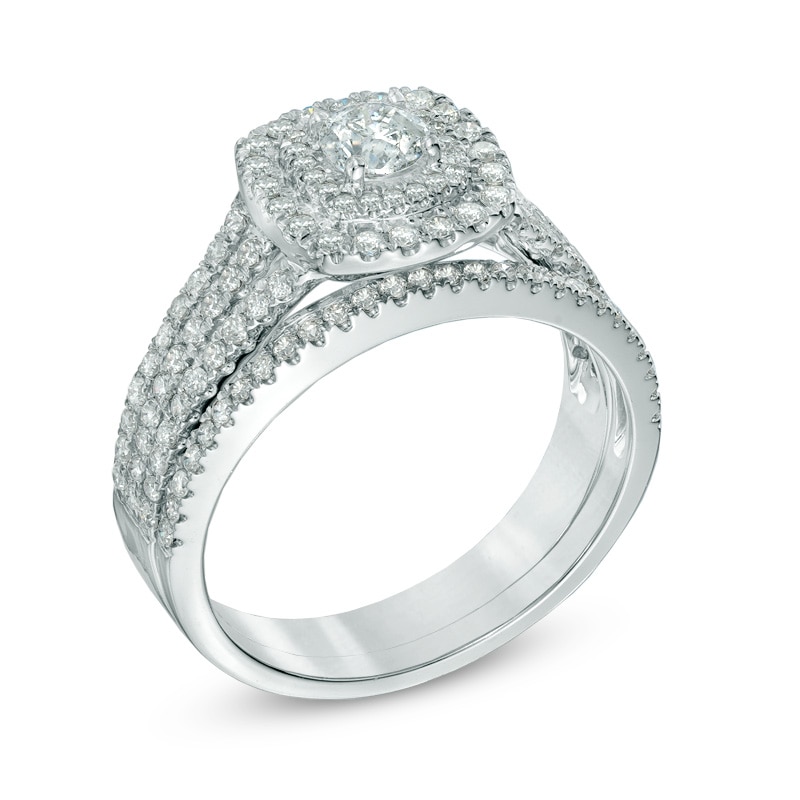 Main Image 2 of Previously Owned - 1 CT. T.W. Diamond Double Frame Bridal Set in 14K White Gold (I/I2)