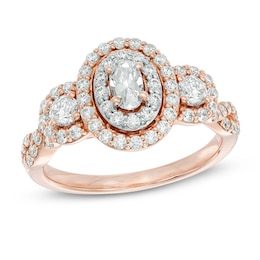 Previously Owned - 1 CT. T.W. Oval Diamond Frame Past Present Future® Engagement Ring in 14K Rose Gold