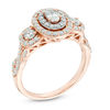 Thumbnail Image 1 of Previously Owned - 1 CT. T.W. Oval Diamond Frame Past Present Future® Engagement Ring in 14K Rose Gold