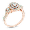 Thumbnail Image 2 of Previously Owned - 1 CT. T.W. Oval Diamond Frame Past Present Future® Engagement Ring in 14K Rose Gold