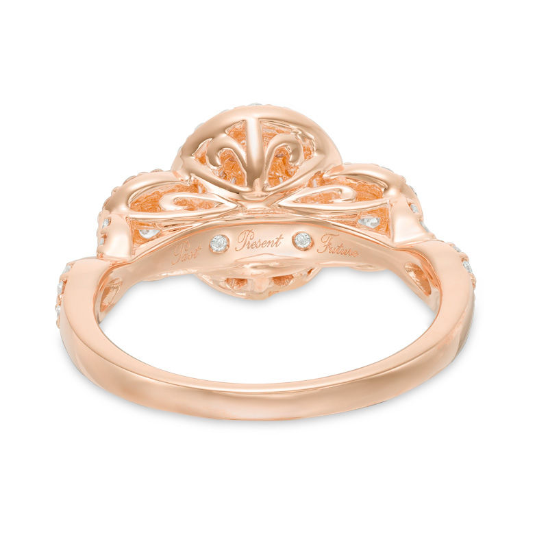 Previously Owned - 1 CT. T.W. Oval Diamond Frame Past Present Future® Engagement Ring in 14K Rose Gold