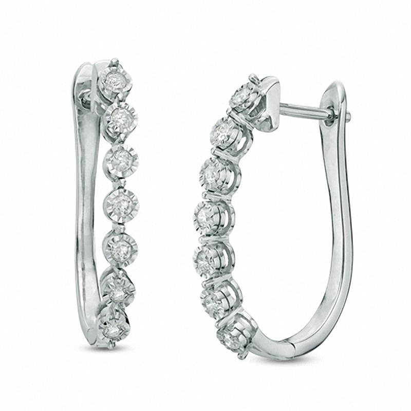 Main Image 1 of Previously Owned - 1/4 CT. T.W. Diamond Hoop Earrings in 10K White Gold