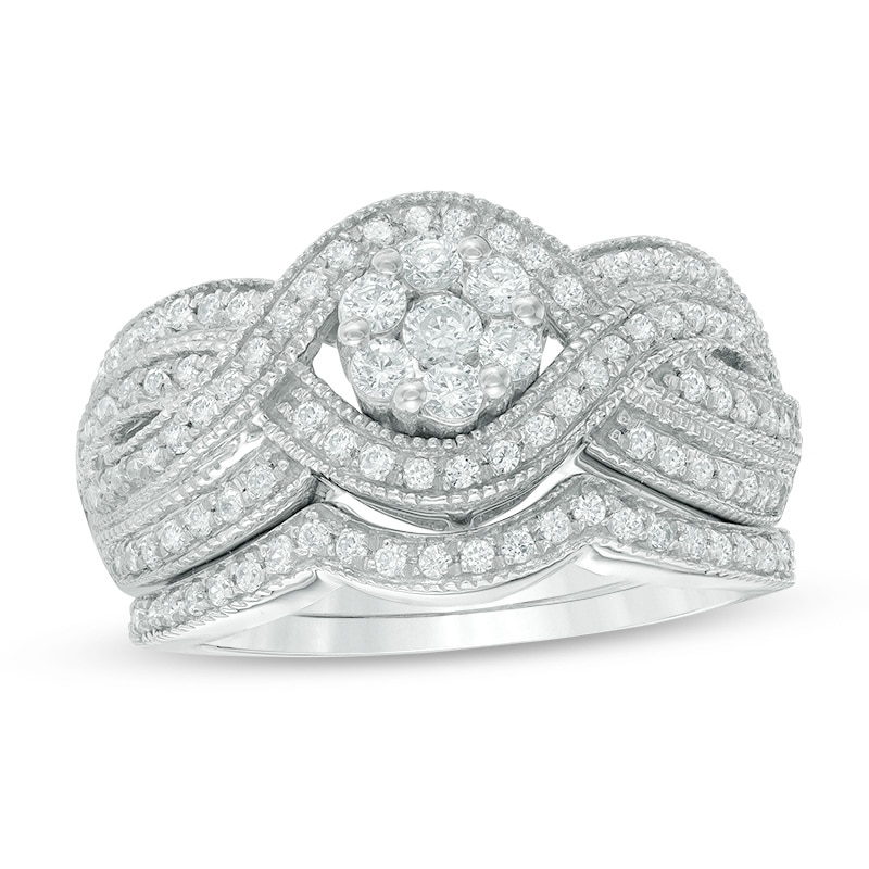 Previously Owned - 3/4 CT. T.W. Diamond Composite Crossover Bridal Set in 10K White Gold