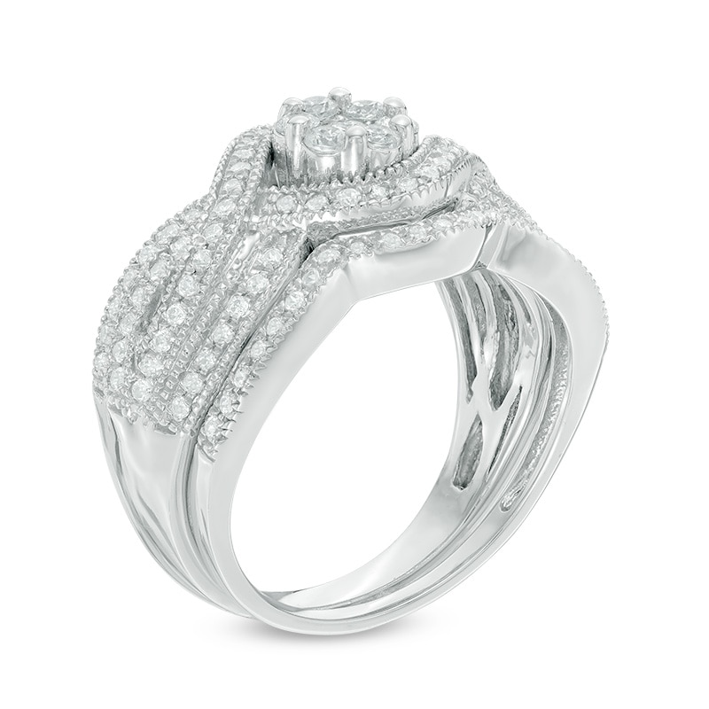 Previously Owned - 3/4 CT. T.W. Diamond Composite Crossover Bridal Set in 10K White Gold