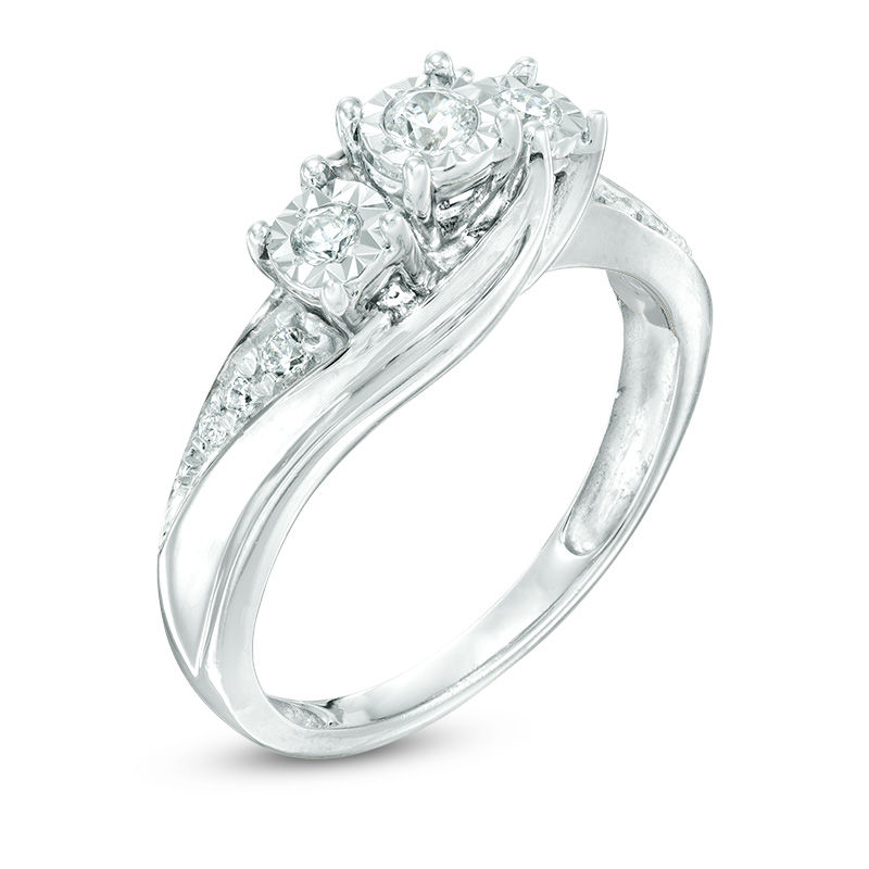 Previously Owned - 1/4 CT. T.W. Diamond Past Present Future® Bypass Engagement Ring in 10K White Gold