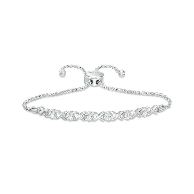 Previously Owned - 3.0mm Lab-Created White Sapphire "XO" Bolo Bracelet in Sterling Silver - 9.0"