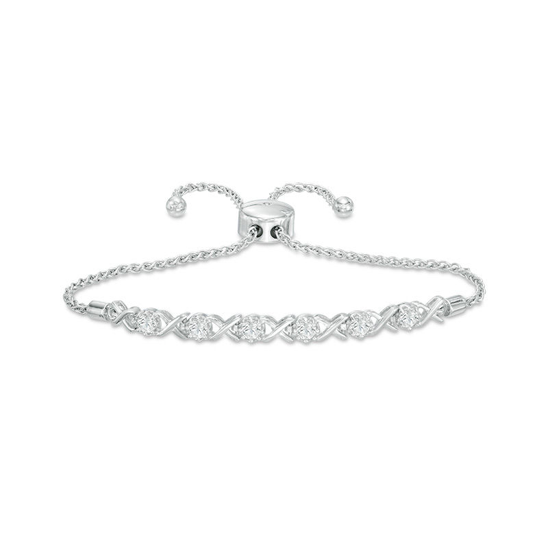 Main Image 1 of Previously Owned - 3.0mm Lab-Created White Sapphire "XO" Bolo Bracelet in Sterling Silver - 9.0"