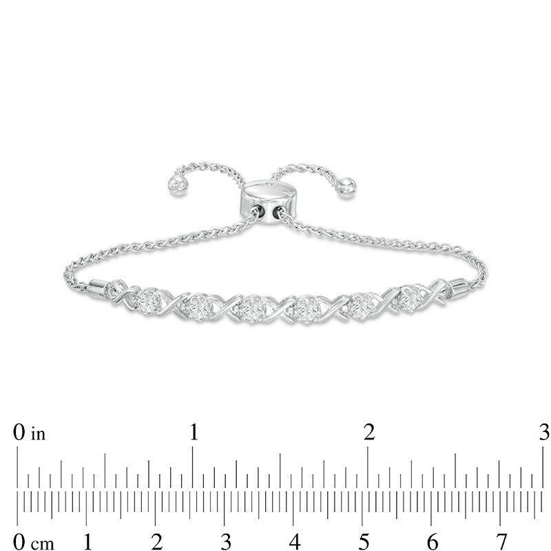 Main Image 2 of Previously Owned - 3.0mm Lab-Created White Sapphire "XO" Bolo Bracelet in Sterling Silver - 9.0"