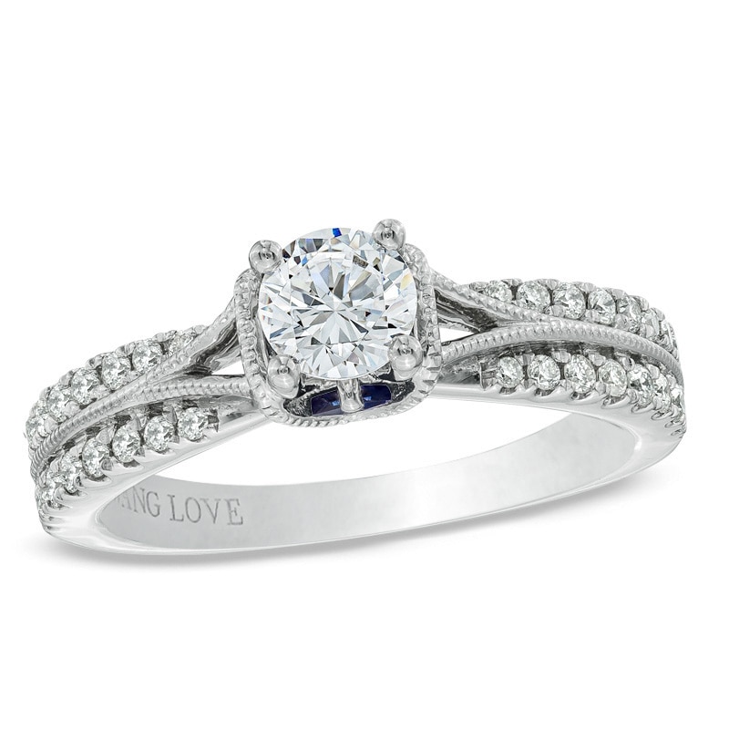 Previously Owned - Vera Wang Love Collection 3/4 CT. T.W. Diamond Split Shank Engagement Ring in 14K White Gold