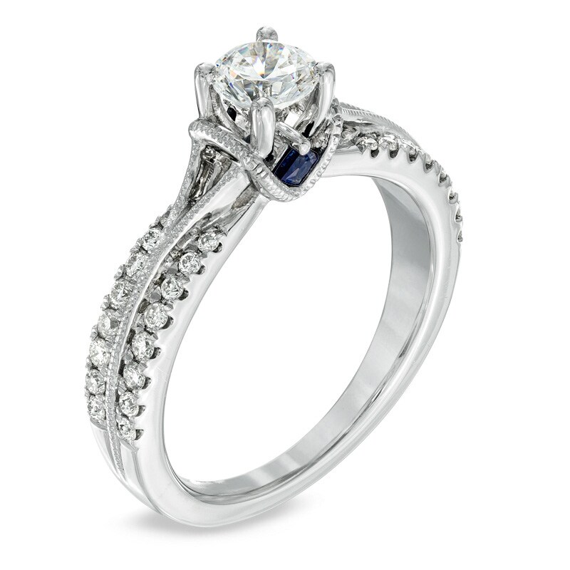 Previously Owned - Vera Wang Love Collection 3/4 CT. T.W. Diamond Split Shank Engagement Ring in 14K White Gold