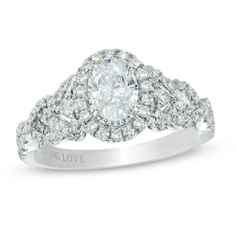 Main Image 1 of Previously Owned - Vera Wang Love Collection 1 CT. T.W. Oval Diamond Frame Engagement Ring in 14K White Gold