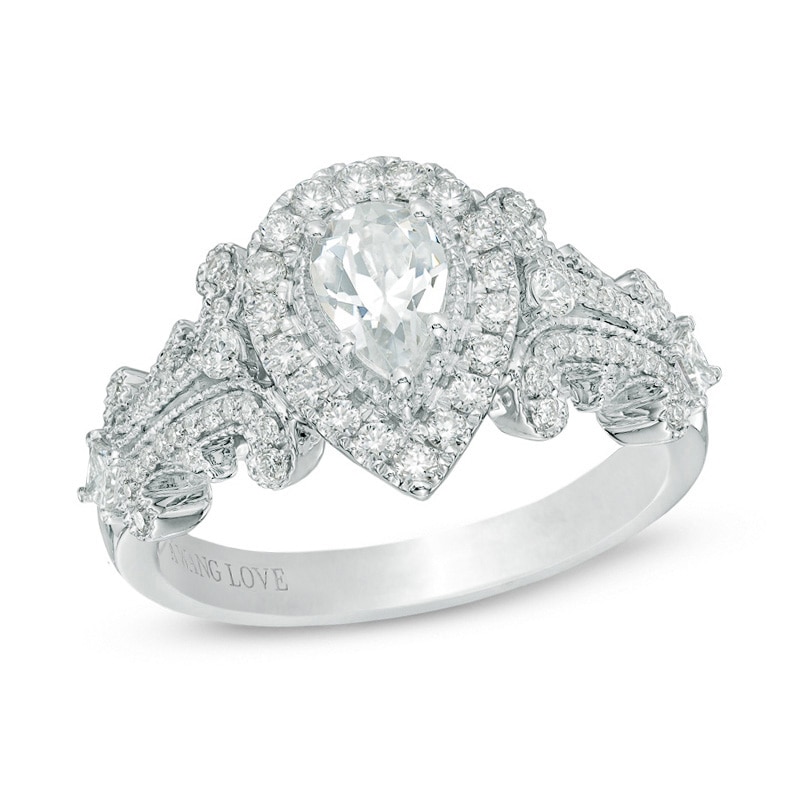 Main Image 1 of Previously Owned - Vera Wang Love Collection 1 CT. T.W. Pear-Shaped Diamond Frame Engagement Ring in 14K White Gold