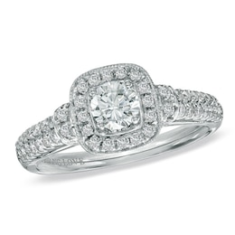 Previously Owned - Vera Wang Love Collection 3/4 CT. T.W. Diamond Frame Engagement Ring in 14K White Gold