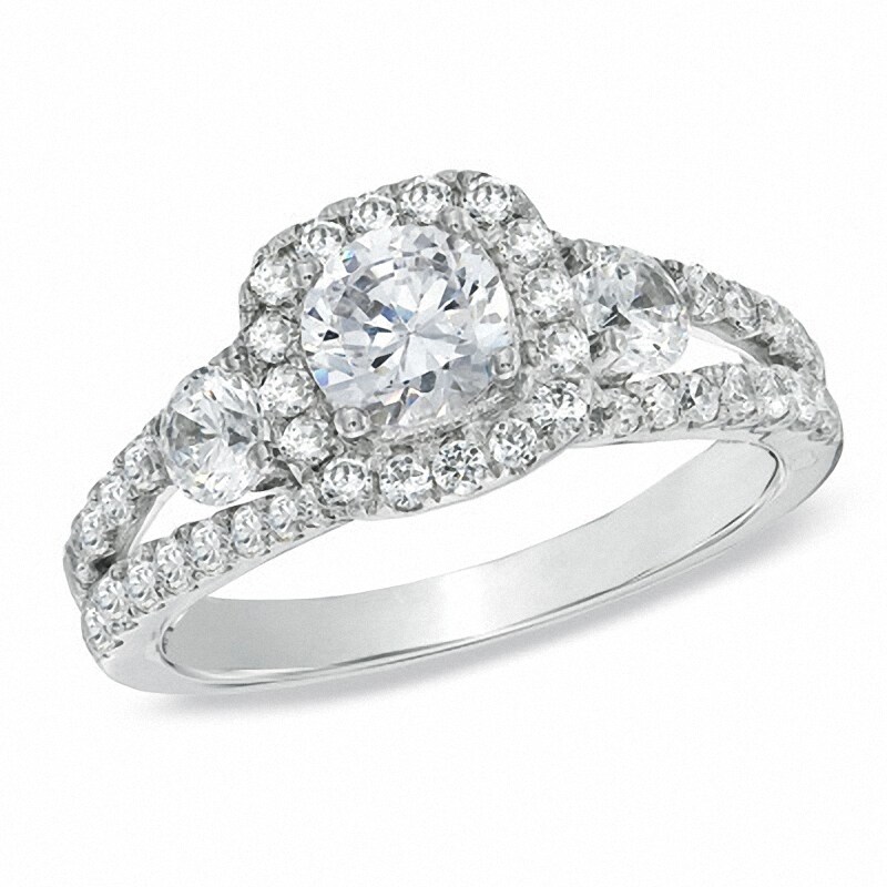 Main Image 1 of Previously Owned - Celebration Ideal 1-5/8 CT. T.W. Diamond Three Stone Engagement Ring in 14K White Gold (I/I1)