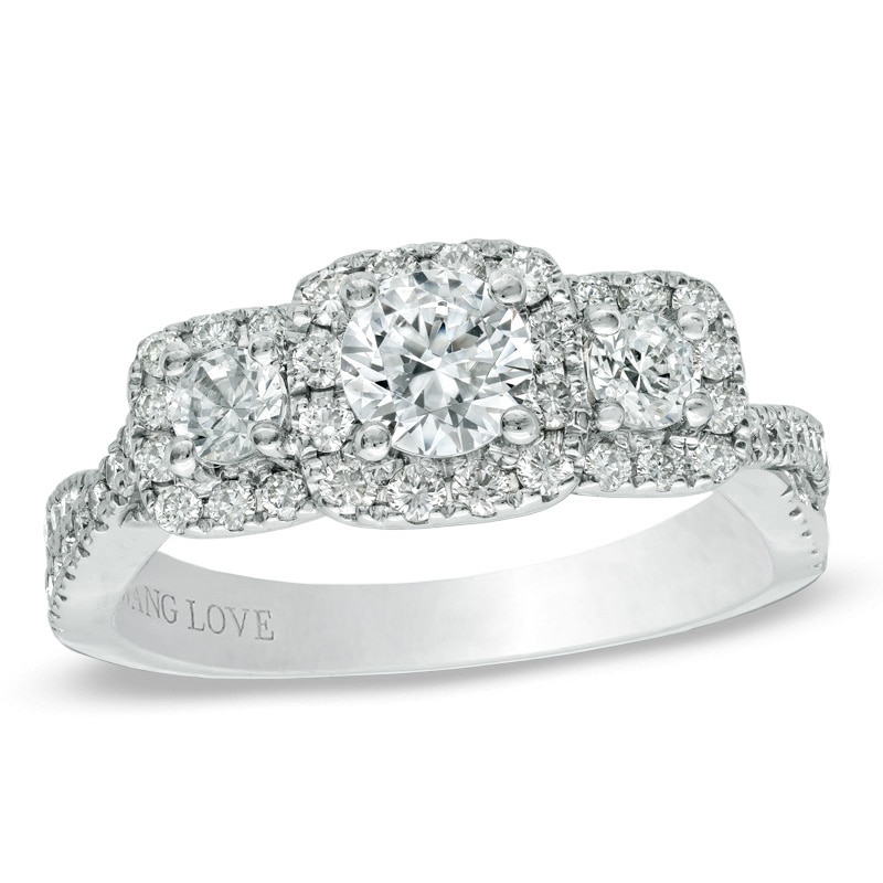 Previously Owned - Vera Wang Love Collection 1 CT. T.W. Diamond Three Stone Engagement Ring in 14K White Gold