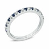 Thumbnail Image 1 of Previously Owned - Vera Wang Love Collection 1/8 CT. T.W. Diamond and Blue Sapphire Wedding Band in 14K White Gold