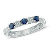 Thumbnail Image 0 of Previously Owned - Blue Sapphire and 1/20 CT. T.W. Diamond Three Stone Band in 10K White Gold