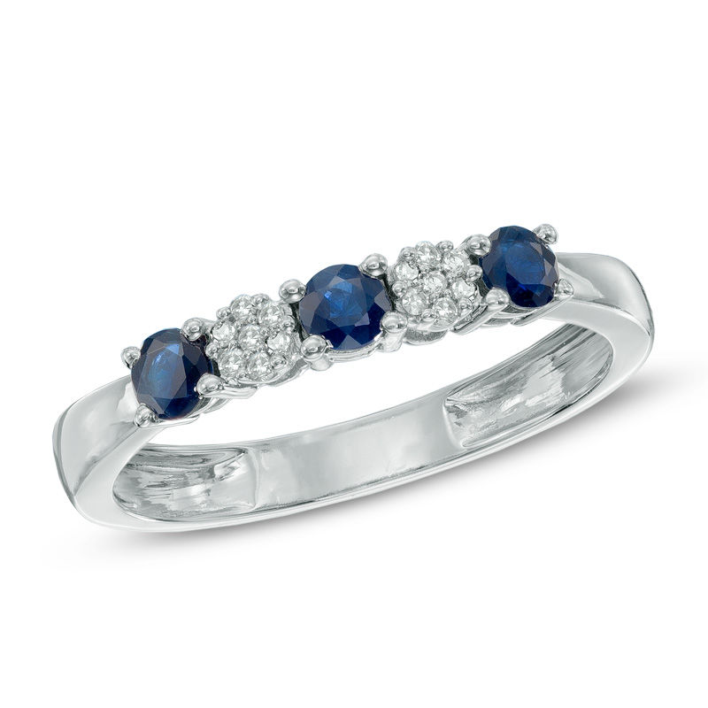 Main Image 1 of Previously Owned - Blue Sapphire and 1/20 CT. T.W. Diamond Three Stone Band in 10K White Gold