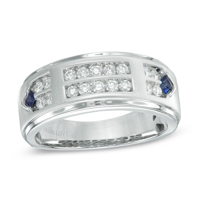 Main Image 1 of Previously Owned - Vera Wang Men's 1/2 CT. T.W. Diamond Double Row Wedding Band in 14K White Gold