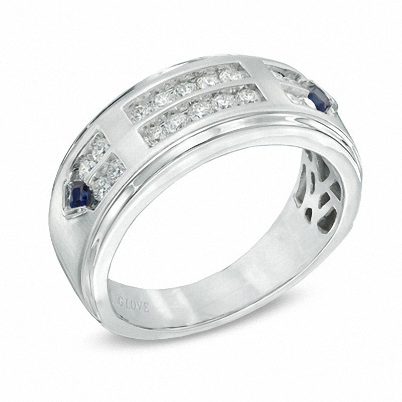 Main Image 2 of Previously Owned - Vera Wang Men's 1/2 CT. T.W. Diamond Double Row Wedding Band in 14K White Gold