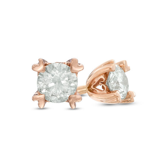 Previously Owned - 1/5 CT. T.W. Diamond Solitaire Heart-Shaped Prongs Stud Earrings in 14K Rose Gold Previously Owned - 1/5 CT. T.W. Diamond Solitaire Heart-Shaped Prongs Stud Earrings in 14K Rose Gold