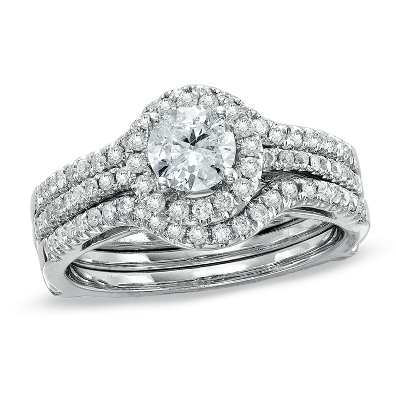 Main Image 1 of Previously Owned - 1 CT. T.W. Diamond Three Row Bridal Set in 14K White Gold