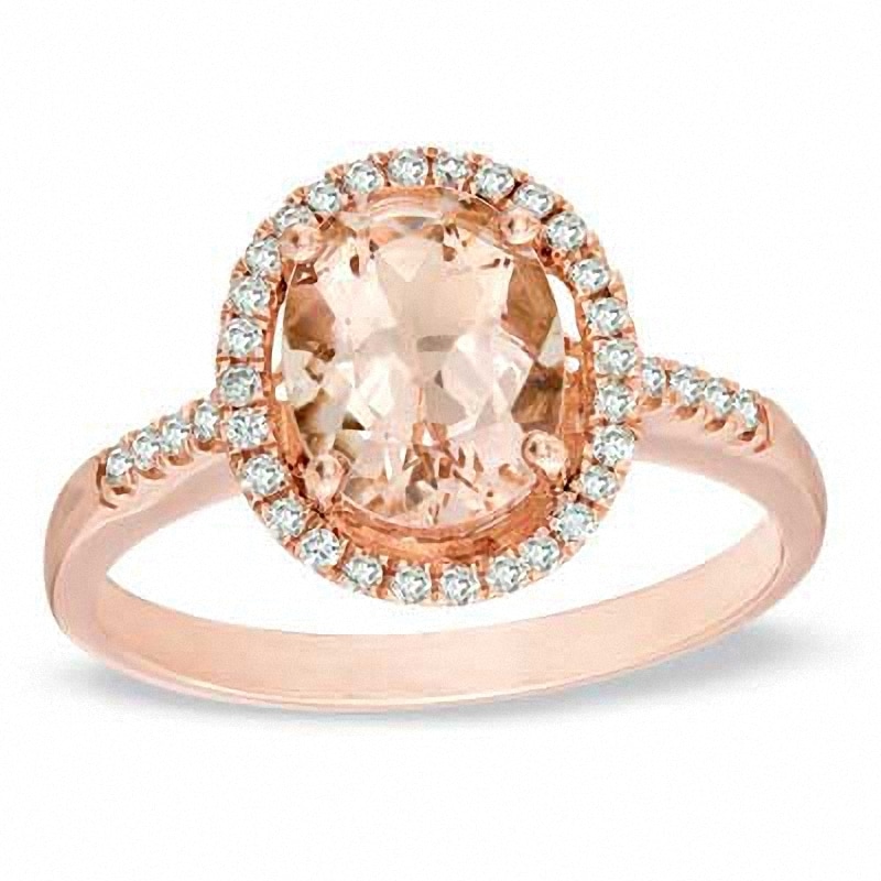 Main Image 1 of Previously Owned - Oval Morganite and 1/5 CT. T.W. Diamond Frame Ring in 10K Rose Gold