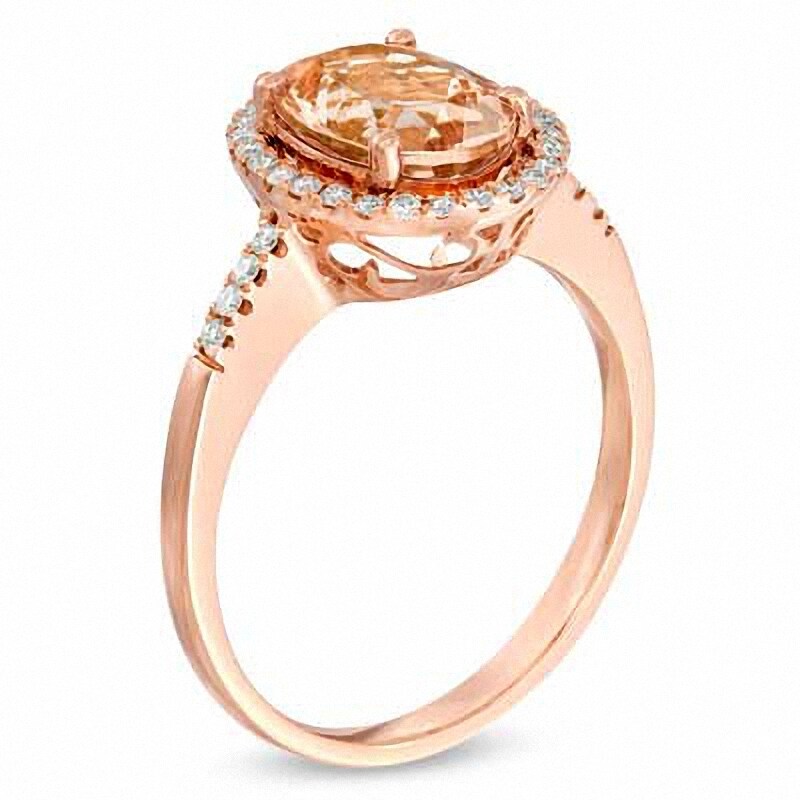 Main Image 2 of Previously Owned - Oval Morganite and 1/5 CT. T.W. Diamond Frame Ring in 10K Rose Gold